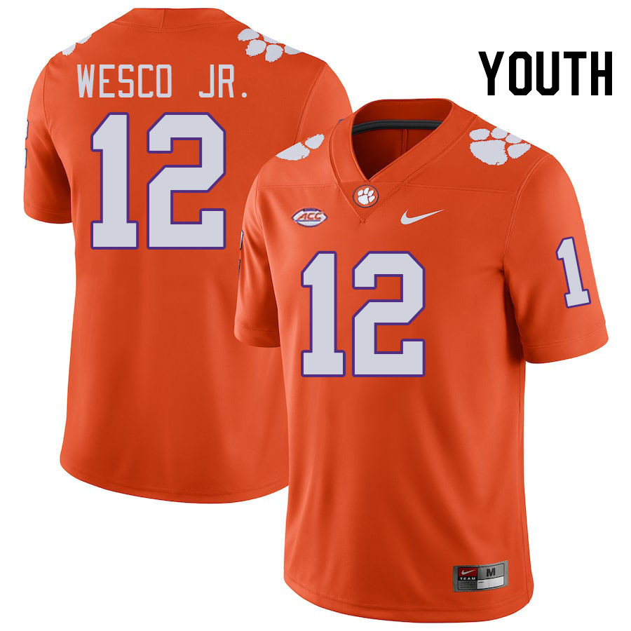 Youth #12 Bryant Wesco Jr. Clemson Tigers College Football Jerseys Stitched-Orange